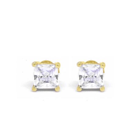 Ασημένια Σκουλαρίκια Diamond Square Gold