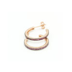Ασημένια Σκουλαρίκια Half Hoops Rose Gold Fuchsia