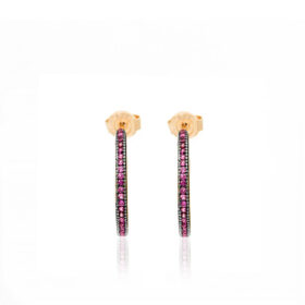 Ασημένια Σκουλαρίκια Half Hoops Rose Gold Fuchsia