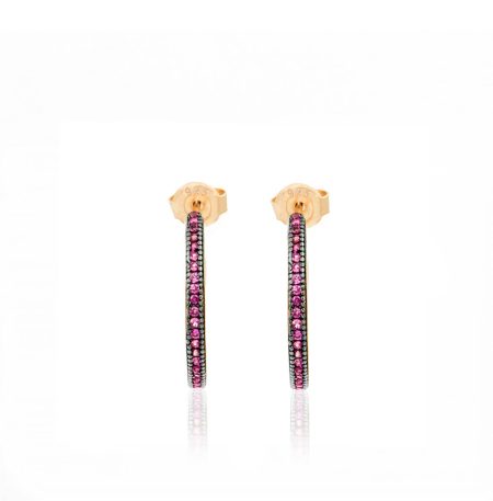 Ασημένια Σκουλαρίκια Half Hoops Rose Gold Fuchsia