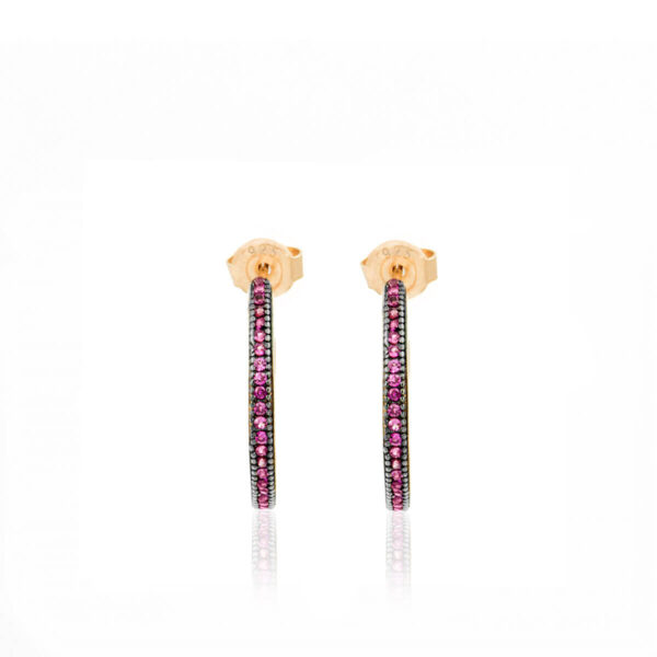 Ασημένια Σκουλαρίκια Half Hoops Rose Gold Fuchsia