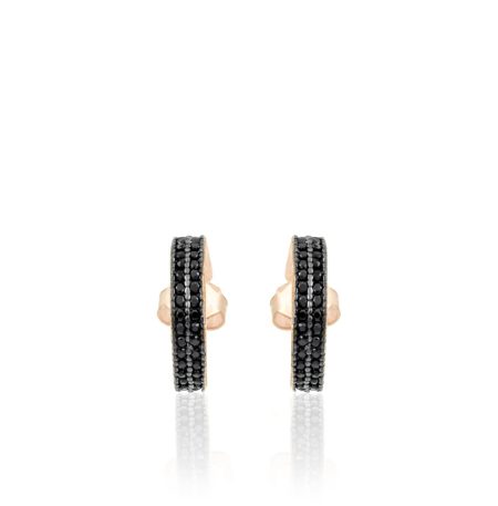 Ασημένια Σκουλαρίκια Half Hoops Rose Gold Black