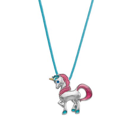 Ασημένιο Παιδικό Κολιέ Fairytales Unicorn Turquoise