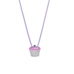 Ασημένιο Κολιέ Cupcakes Purple