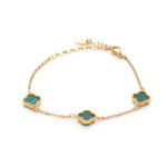 Βραχιόλι Three Royal Flower Small Πράσινο Χρυσό