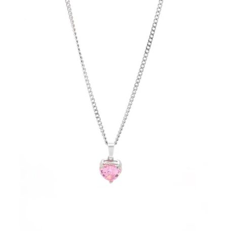Κολιέ Love Zircon Ροζ Ασημί