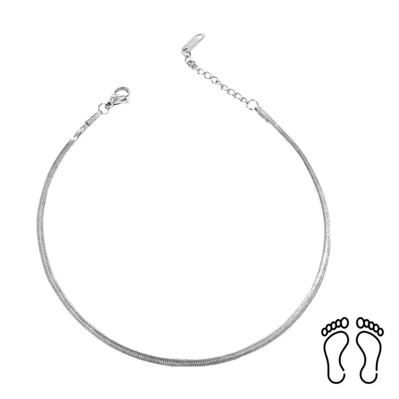 Αλυσίδα Ποδιού Flat Snake Peebls Silver