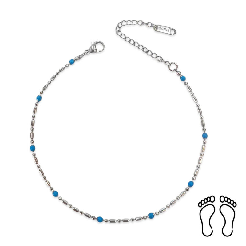 Αλυσίδα Ποδιού Peebls Blue Drops Silver