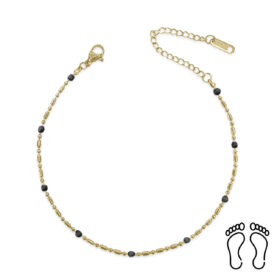 Αλυσίδα Ποδιού Peebls Black Drops Gold