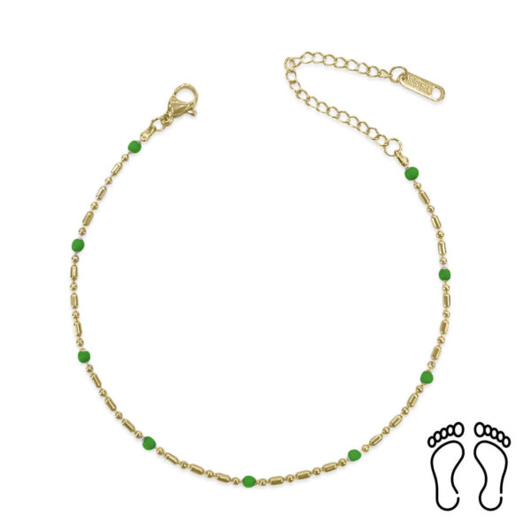 Αλυσίδα Ποδιού Peebls Green Drops Gold