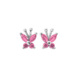 Ασημένια Σκουλαρίκια Butterfly Pink Crystal