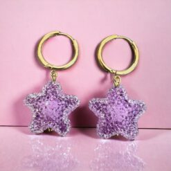 Ατσάλινα Σκουλαρίκια Disco Star Lilac Gold