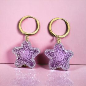 Ατσάλινα Σκουλαρίκια Disco Star Lilac Gold