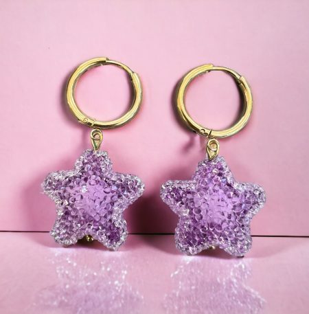 Ατσάλινα Σκουλαρίκια Disco Star Lilac Gold