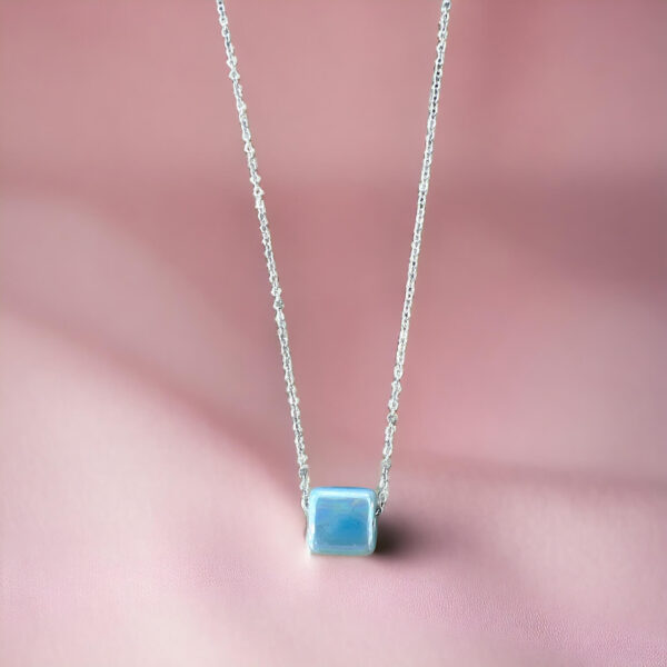Κολιέ Peebls Cube Sea Blue Slim Silver