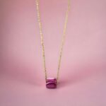 Κολιέ Peebls Cube Fuchsia Slim Gold