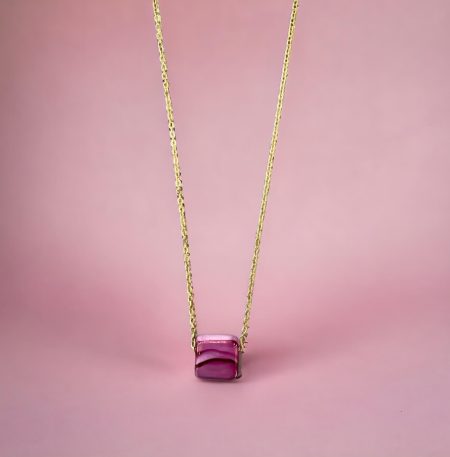 Κολιέ Peebls Cube Fuchsia Slim Gold