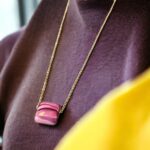 Κολιέ Peebls Cube Fuchsia Slim Gold