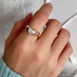 Ασημένιο ανοιγόμενο δαχτυλίδι Frosted Heart Gold
