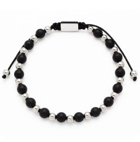 Ανδρικό Βραχιόλι λefkό Beads and Metal Black
