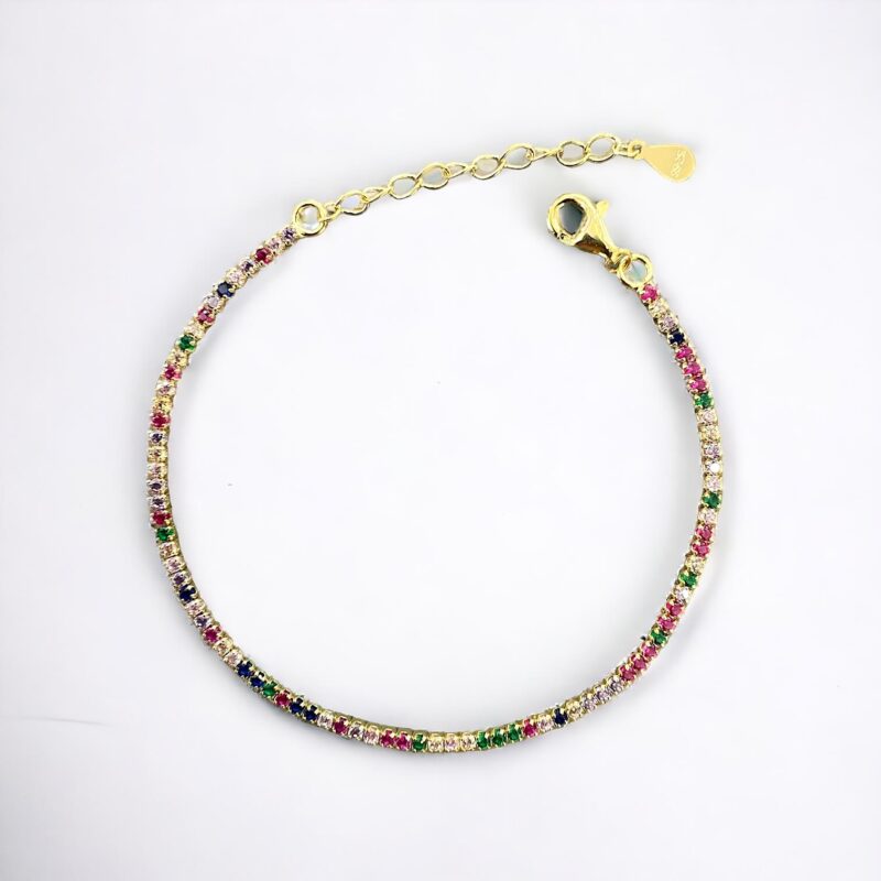 Ασημένιο Βραχιόλι tennis Βracelet Gold Multi