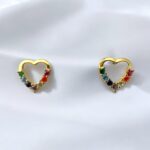 Σκουλαρίκια Color Crystals Heart Gold από ασήμι 925