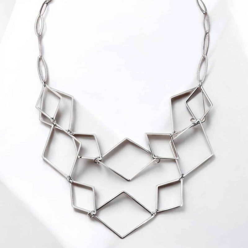 Διπλό Κολιέ Peebls Geometric Shapes Silver