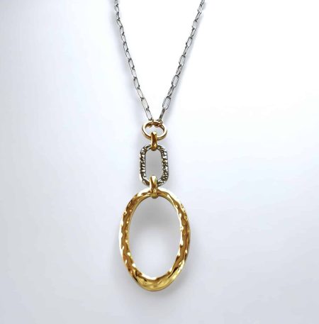 Ατσάλινο Κολιέ Peebls Halo Frame Silver and Gold