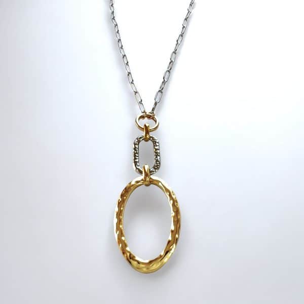 Ατσάλινο Κολιέ Peebls Halo Frame Silver and Gold