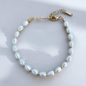 Ατσάλινο Βραχιόλι Peebls Αsymmetrical Pearls and Gold