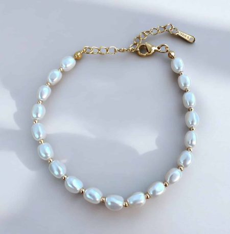 Ατσάλινο Βραχιόλι Peebls Αsymmetrical Pearls and Gold