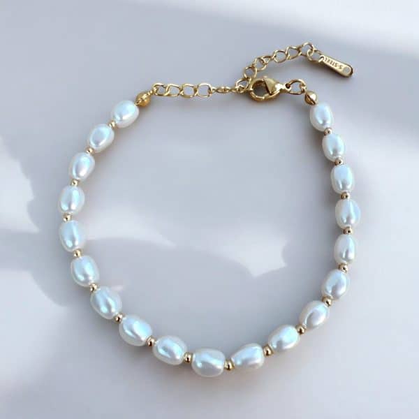 Ατσάλινο Βραχιόλι Peebls Αsymmetrical Pearls and Gold