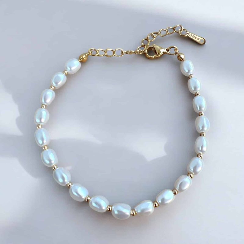 Ατσάλινο Βραχιόλι Peebls Αsymmetrical Pearls and Gold