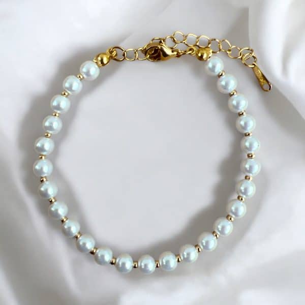 Ατσάλινο Βραχιόλι Peebls Round Pearls and Gold