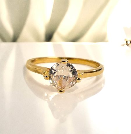 Δαχτυλίδι Μονόπετρο Round Stone από ασήμι 925 Gold
