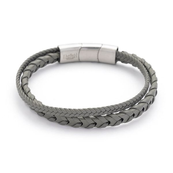 Διπλό Δερμάτινο Βραχιόλι λefkό Grey Shades