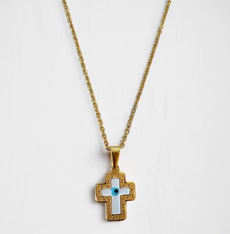 Ατσάλινο Κολιέ Peebls Cross Eye Gold
