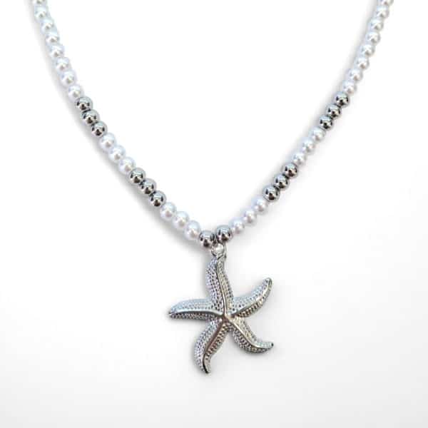 Κολιέ Peebls Starfish and Pearls Silver