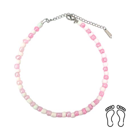 Αλυσίδα Ποδιού BlackOwl Art Pink and White