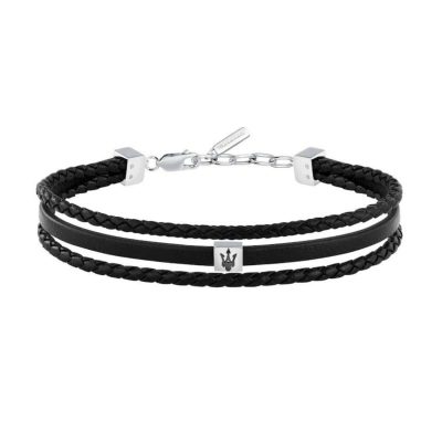 Ανδρικό Βραχιόλι Maserati Iconic JM525AVE32 Black Recycled Leather