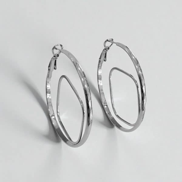 Ατσάλινα Σκουλαρίκια Peebls Hexa Halo Silver