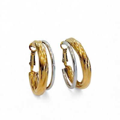 Ατσάλινα Σκουλαρίκια Peebls Luxe Twist Hoops Silver-Gold