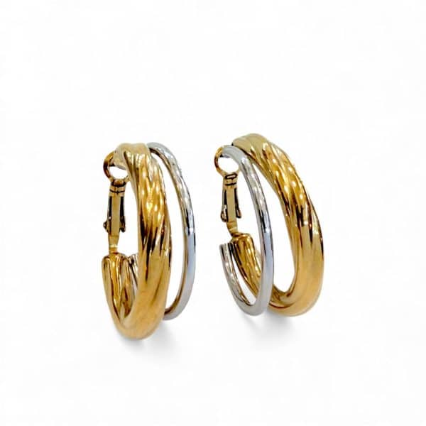 Ατσάλινα Σκουλαρίκια Peebls Luxe Twist Hoops Silver-Gold