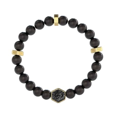 Ανδρικό Βραχιόλι Guess Lion King Beads Black Gold