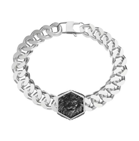 Ανδρικό Βραχιόλι Guess Lion King Black Silver