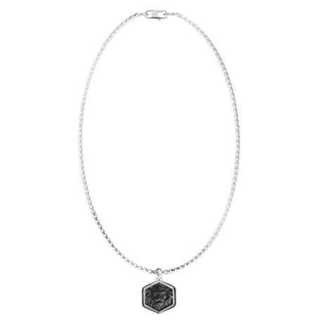 Ανδρικό Kολιέ Guess Lion King Black Silver