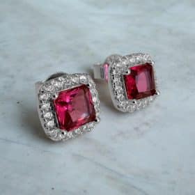 Σκουλαρίκια Ruby Royale Halo από ασήμι 925