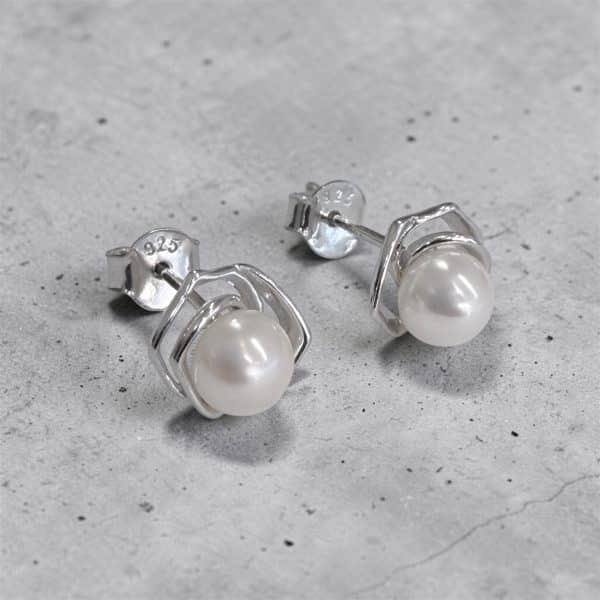 Σκουλαρίκια Pearl Frame Minimal από ασήμι 925