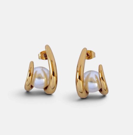 Ατσάλινα Σκουλαρίκια Peebls Pearl Orbit Gold