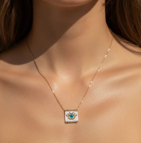 Κολιέ So Cute White Square Beaded Eye Miyuki